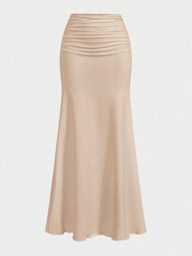 apricot ruched waist maxi skirt