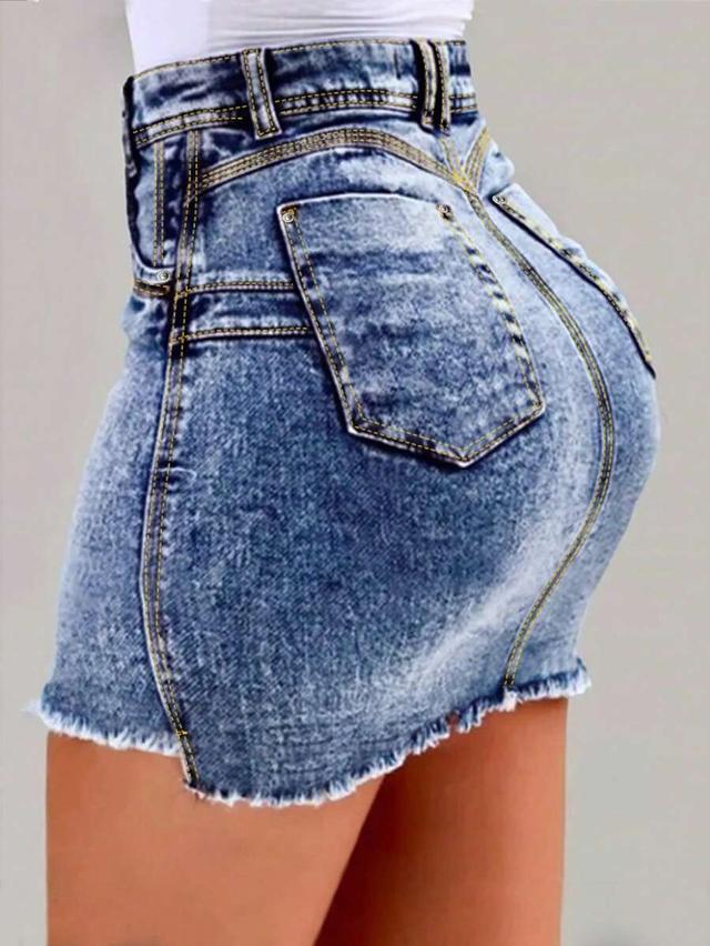 slim fit acid wash denim pencil skirt