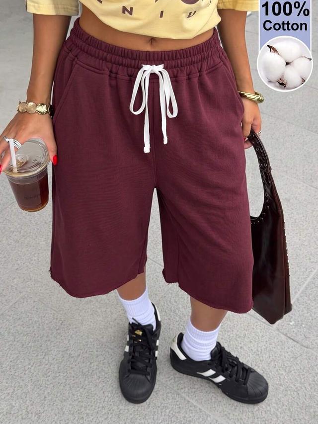 burgundy drawstring waist casual everyday shorts