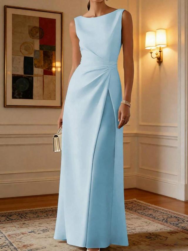 elegant light blue sleeveless slim fit flared dress