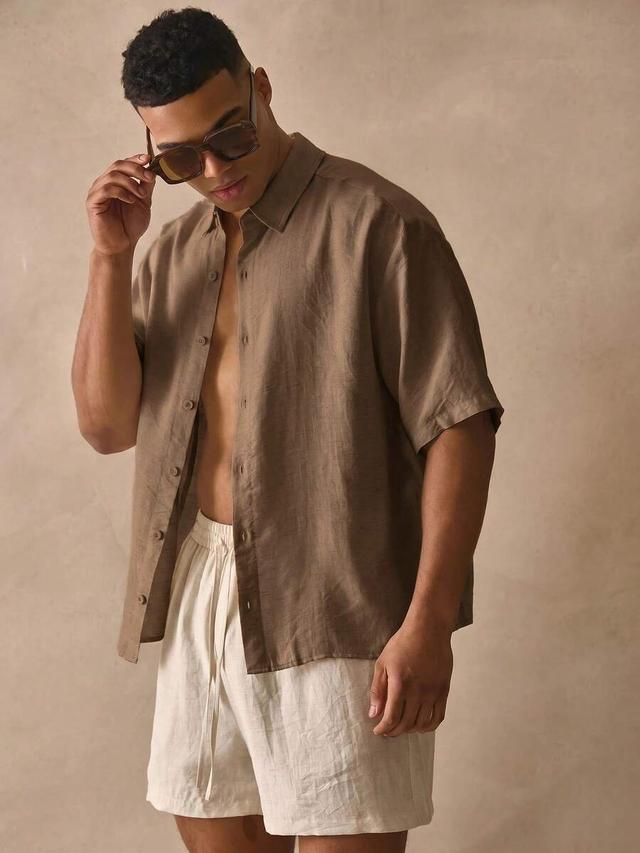 musero short sleeve boxy linen button through shirt