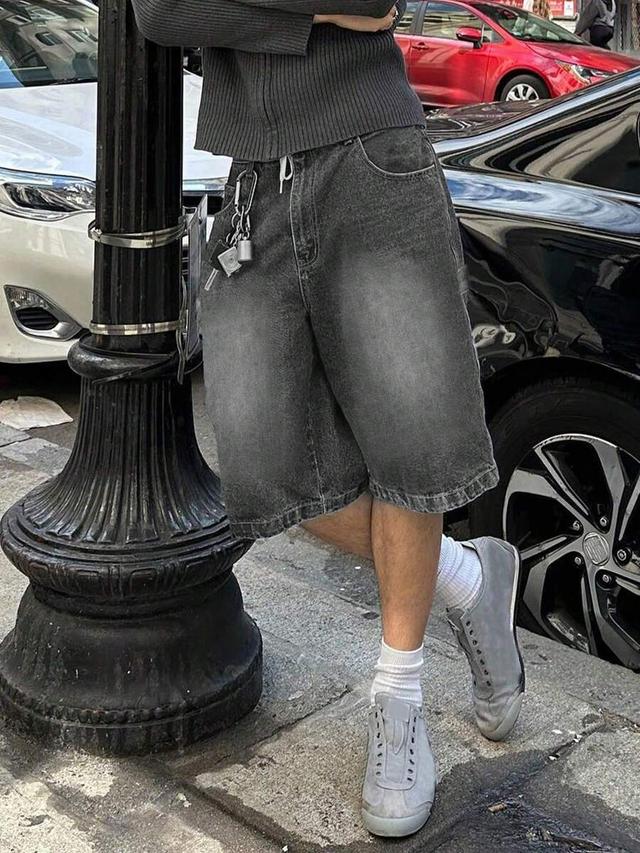water-washed denim casual loose 3/4 shorts