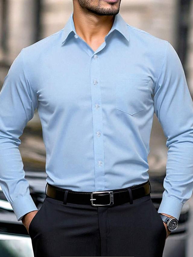 manfinity mode men's simple casual light blue formal shirt