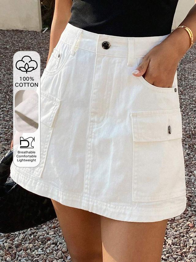 white cotton denim cargo mini skirt