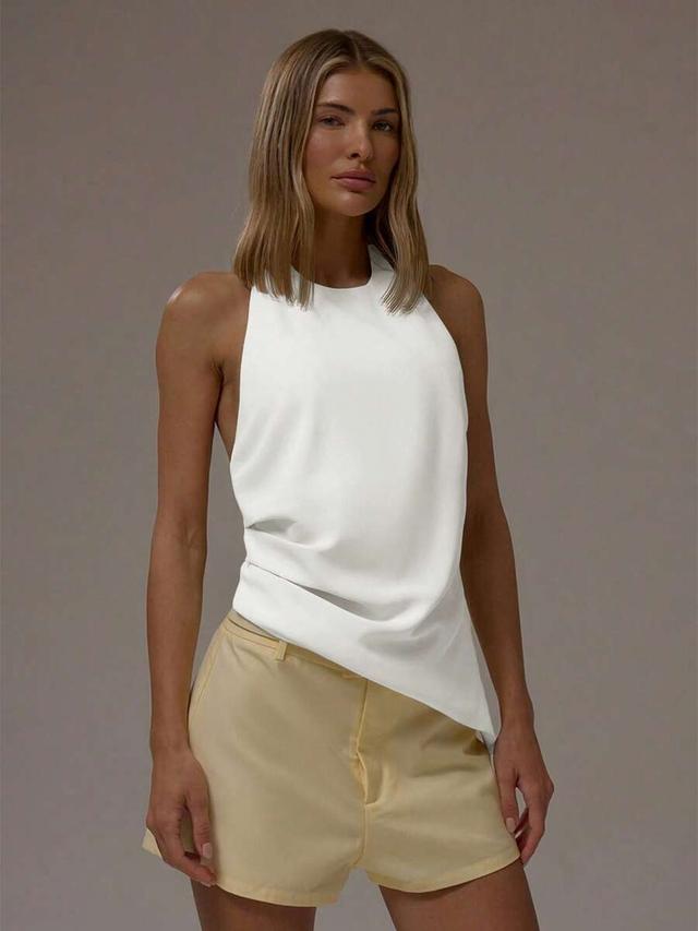 musera white halter neck asymmetric hem top