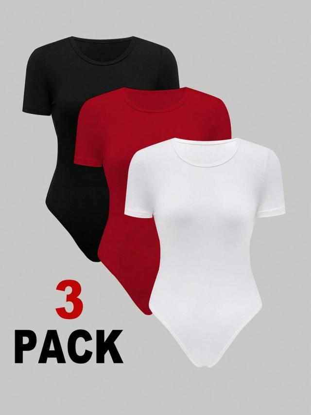 red short sleeve round neck cotton bodysuit set