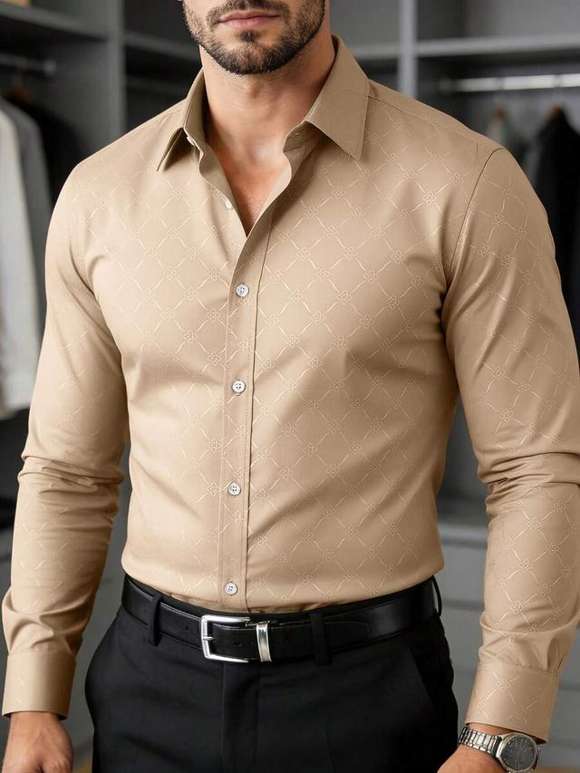 tan monogram jacquard slim fit dress shirt