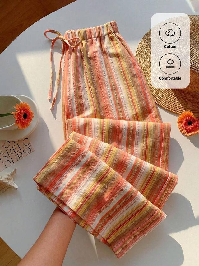 drawstring waist red stripe wide leg trousers