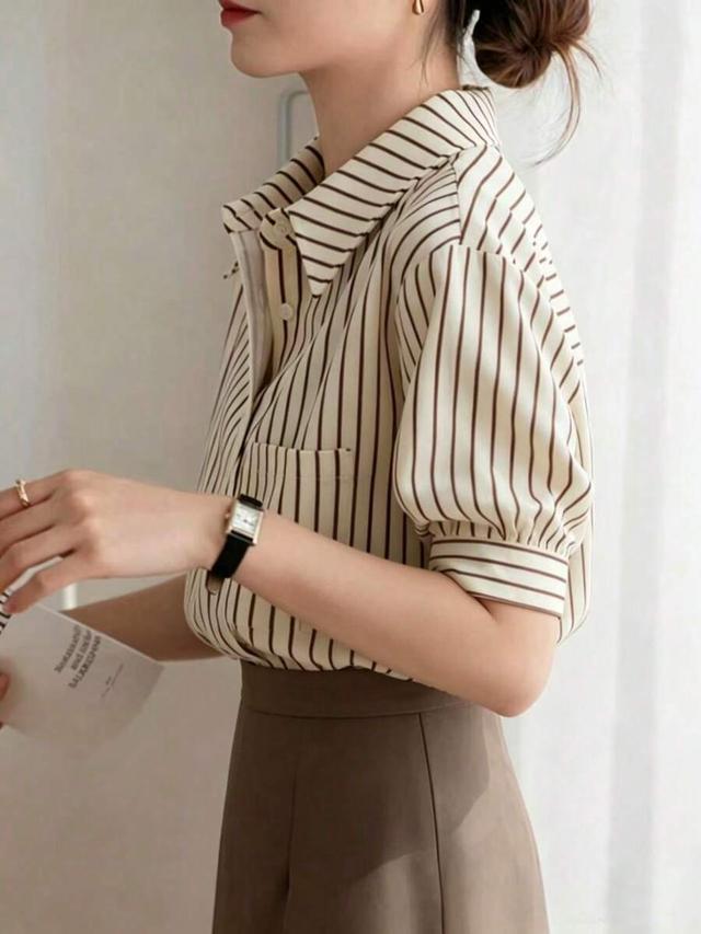 short sleeve striped shirt elegant commuter blouse