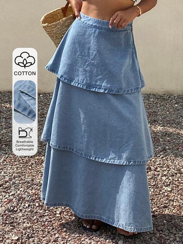 loose ruffled denim a-line skirt
