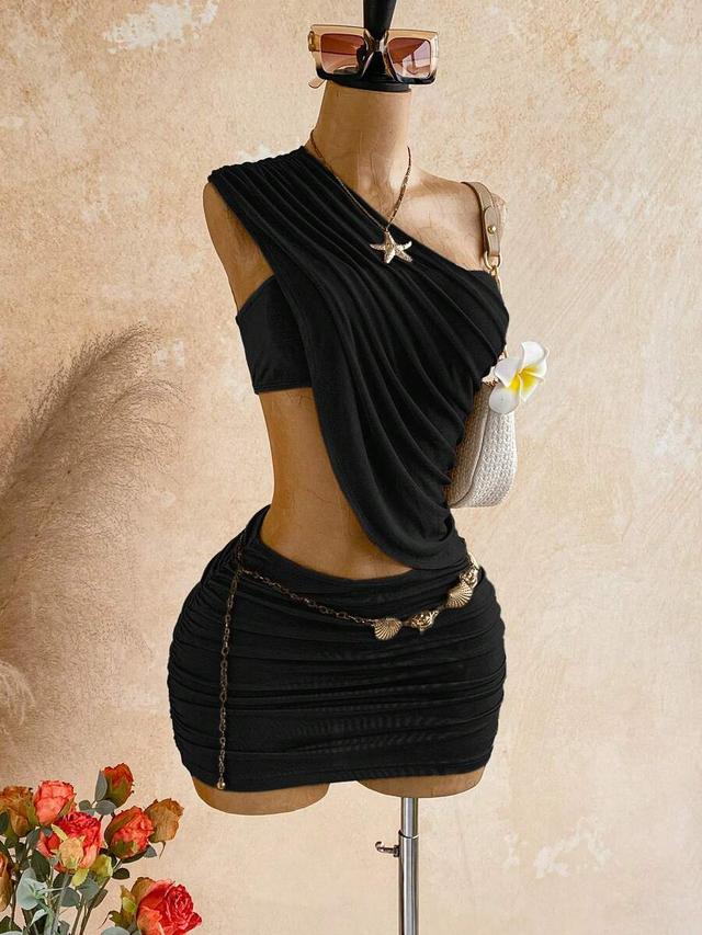 soleia black one shoulder waist cutout mini dress