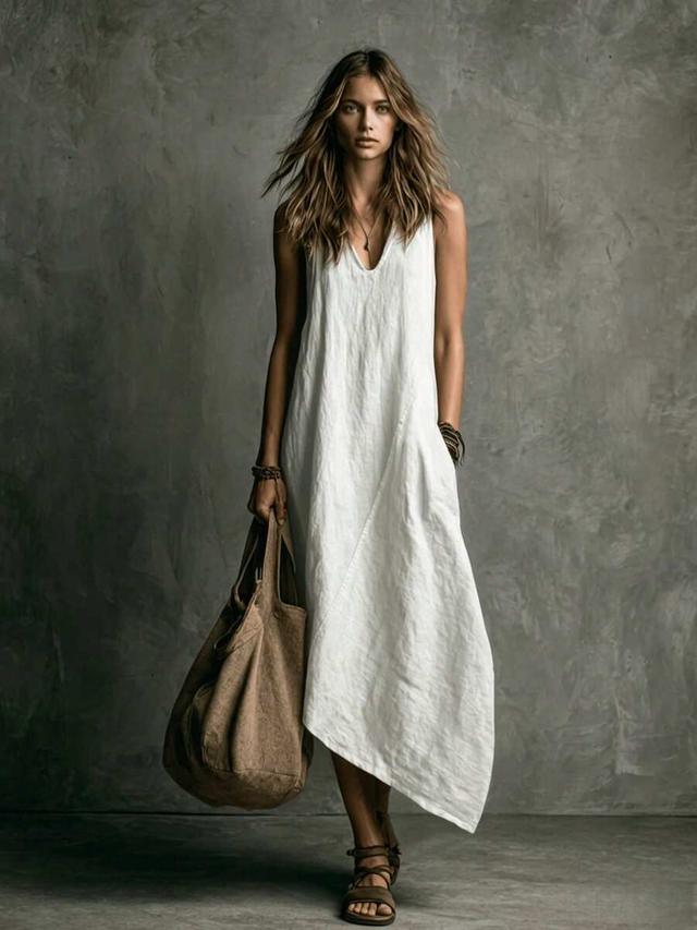 white sleeveless asymmetrical vacation casual dress