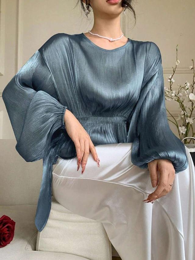 joudiya women's blue pleated chiffon blouse