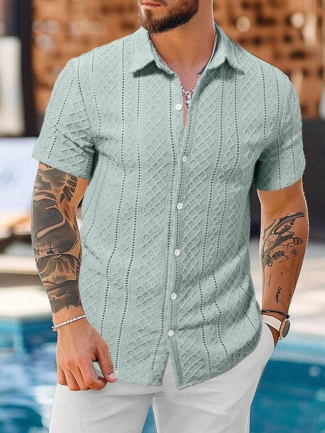 geometric textured single-breasted short sleeve shirt