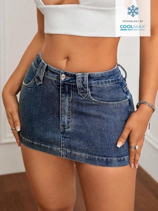 classic blue denim mini skirt