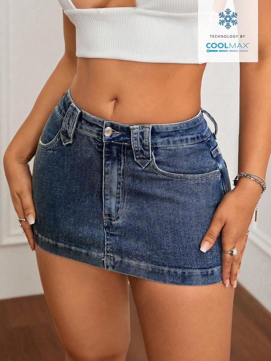 classic blue denim mini skirt