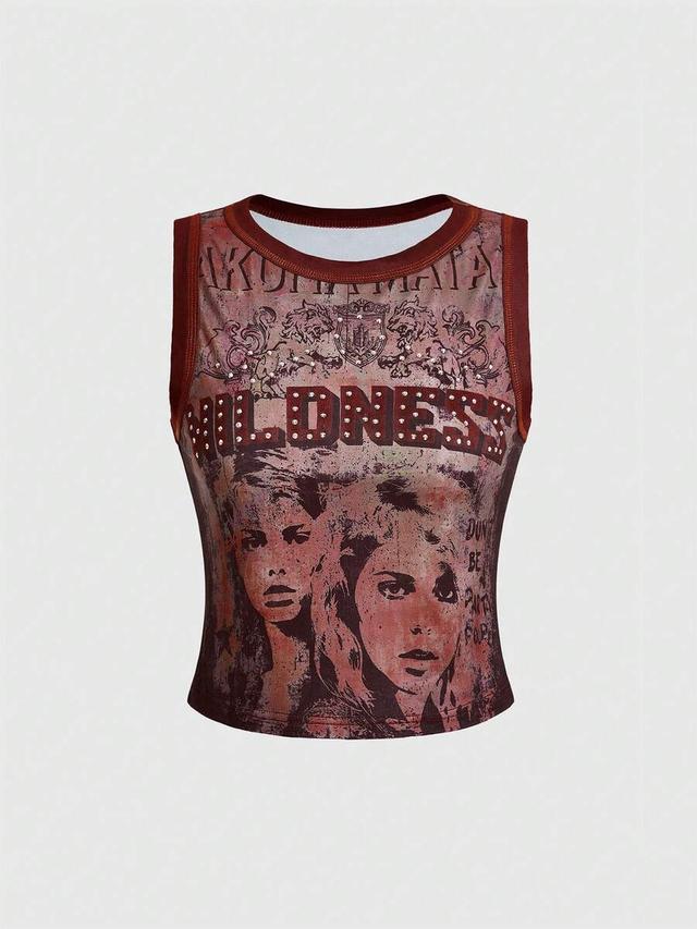 grunge punk graphic print crew neck camisole