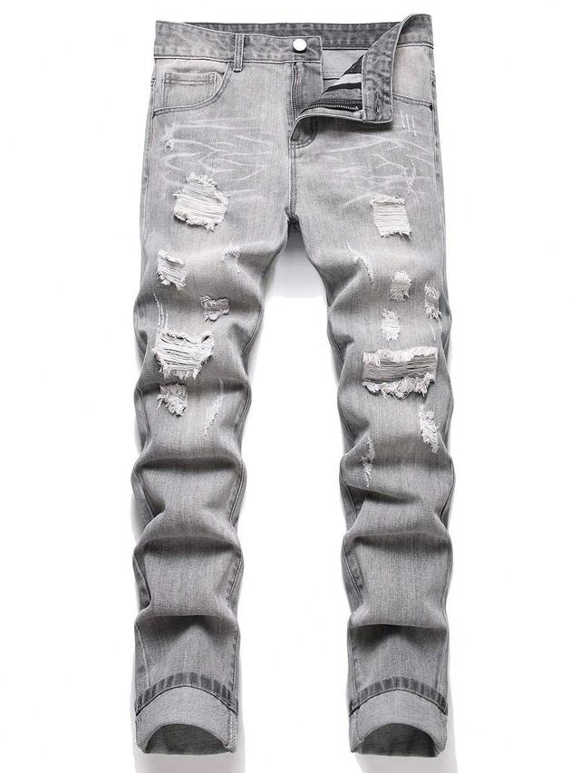 men's grey cotton distressed slim fit jeans