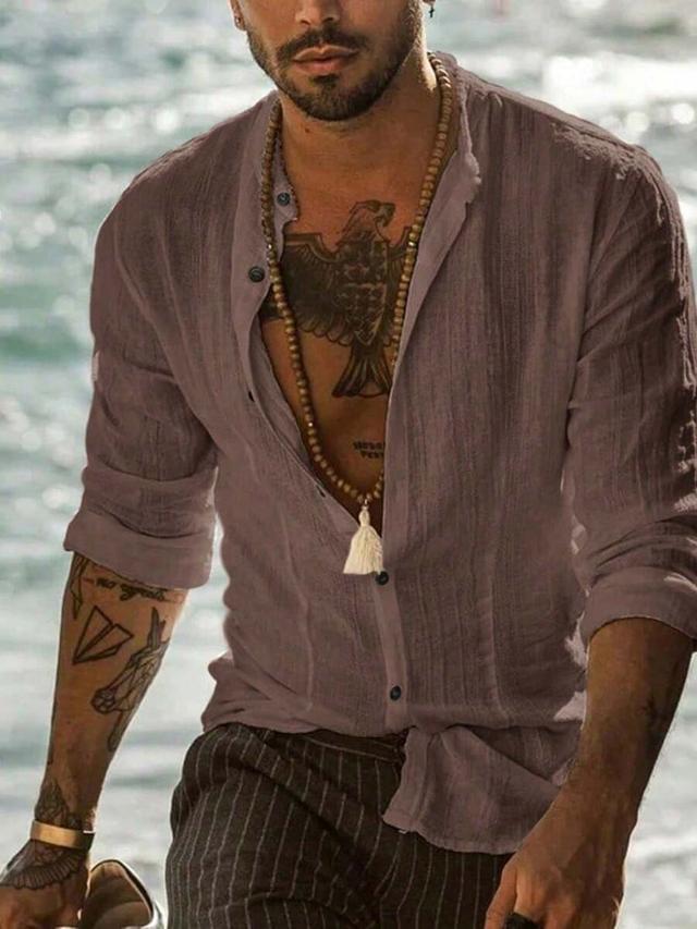 men's casual long sleeve textured vacation shirt
