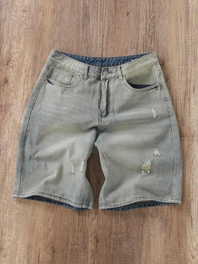 faded light blue washed loose fit denim shorts