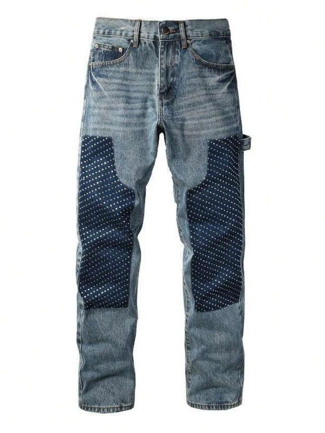 men's street style denim jeans with rhinestone embellishment