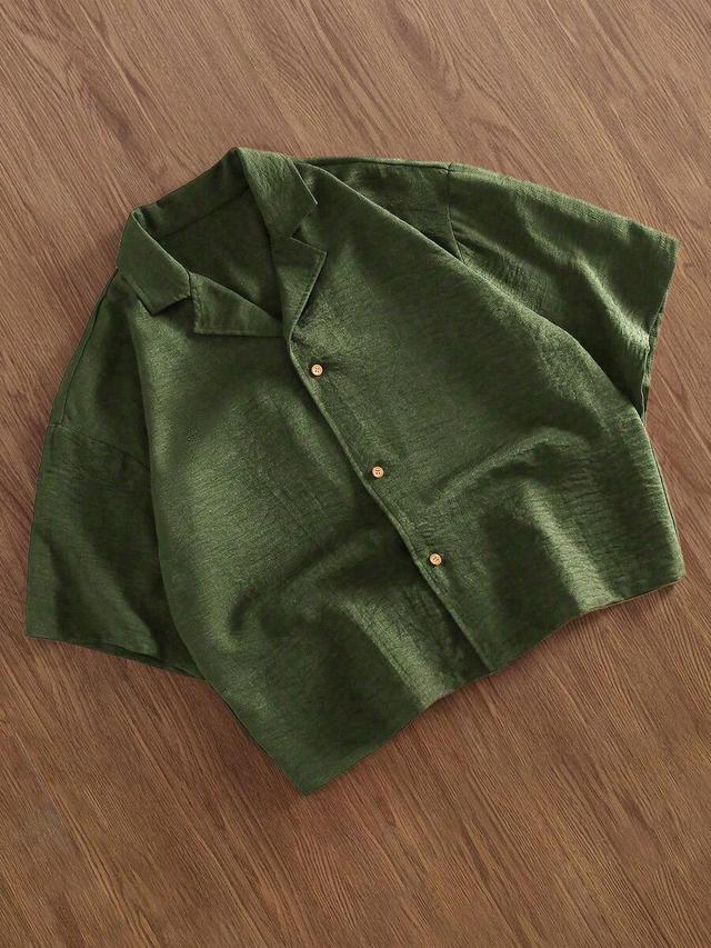 olive green linen blend short sleeve casual shirt