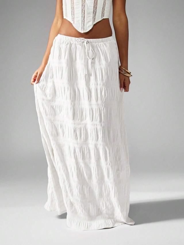 white crinkle texture bohemian maxi skirt