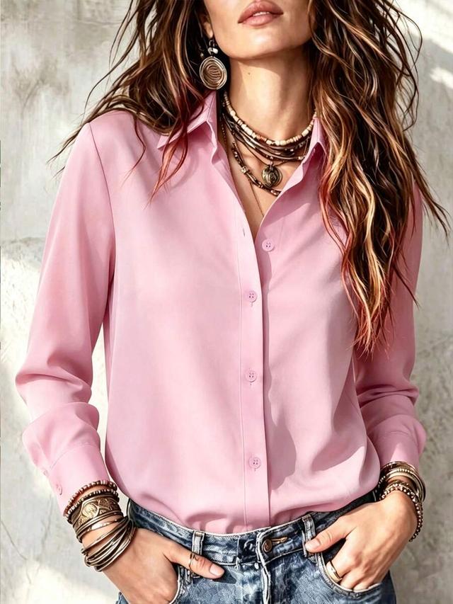 baby pink woven long sleeve button up blouse