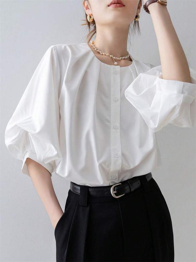 women's loose solid color white shirt