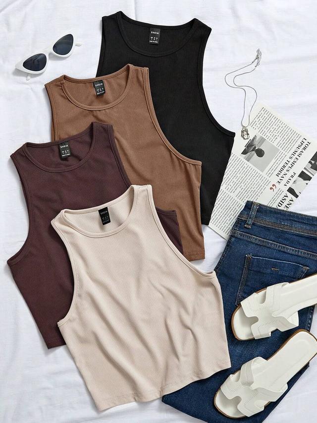 beige ribbed knit sleeveless casual tank top