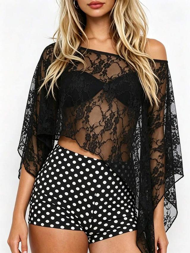 black lace semi-sheer loose cover up top
