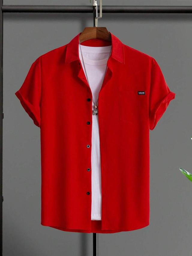 manfinity homme red patch detail short sleeve shirt