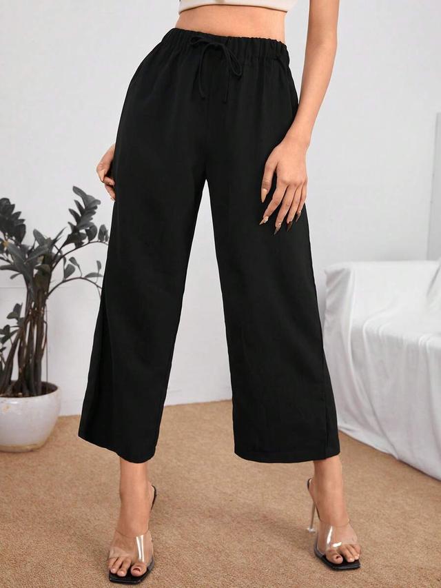 high waist knot front black trousers