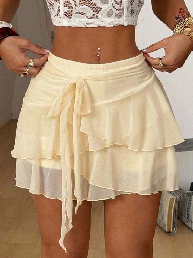 pale yellow ruffled chiffon mini skirt