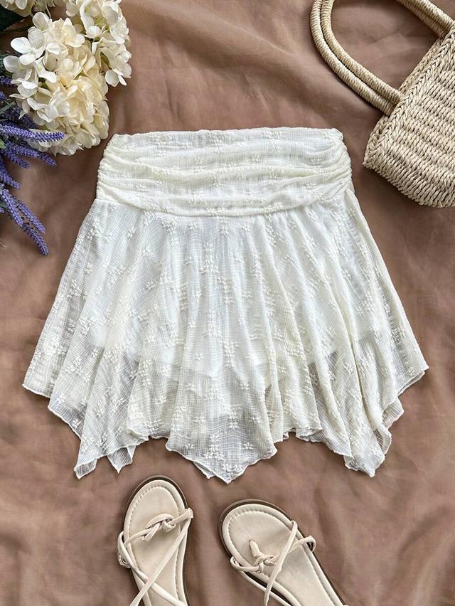 white asymmetric hem textured knit mini skirt