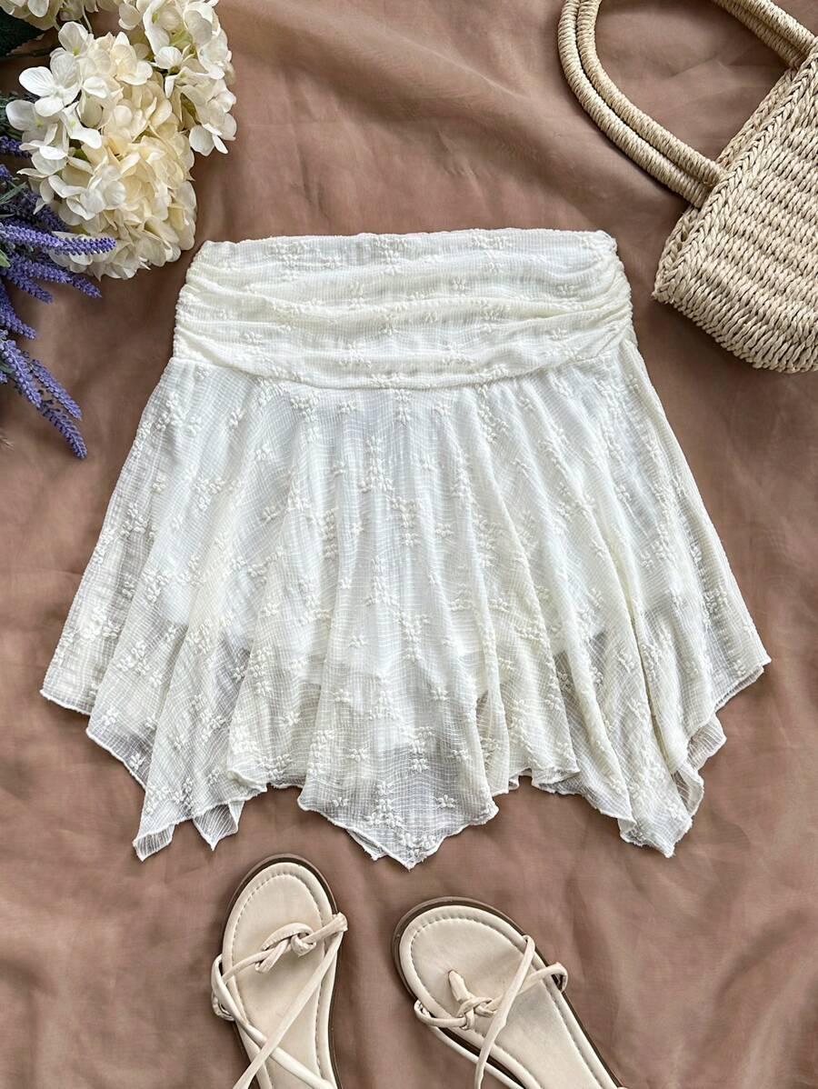 white asymmetric hem textured knit mini skirt