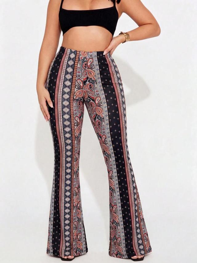 fashion women's paisley print flare leg knitted pants