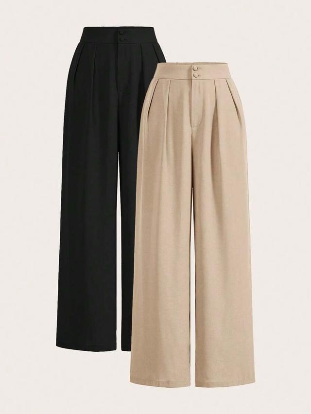 black high-waisted wide leg pleated trousers set