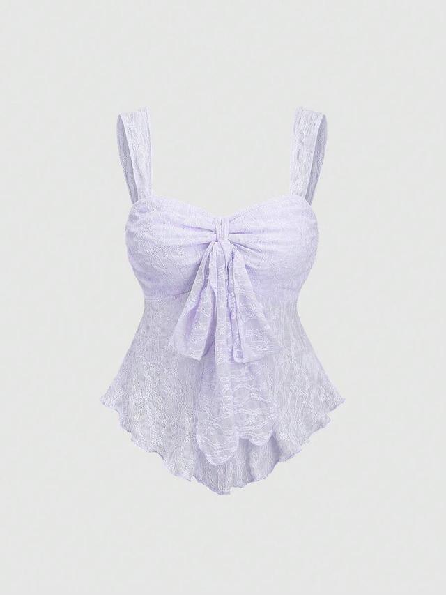 sweetheart collar sleeveless lace bow textured cropped top