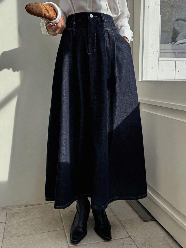 solid color loose a-line denim skirt