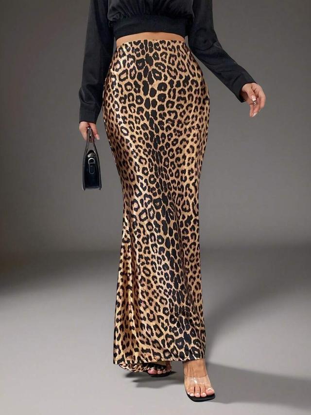 glamine leopard print mermaid hem maxi skirt