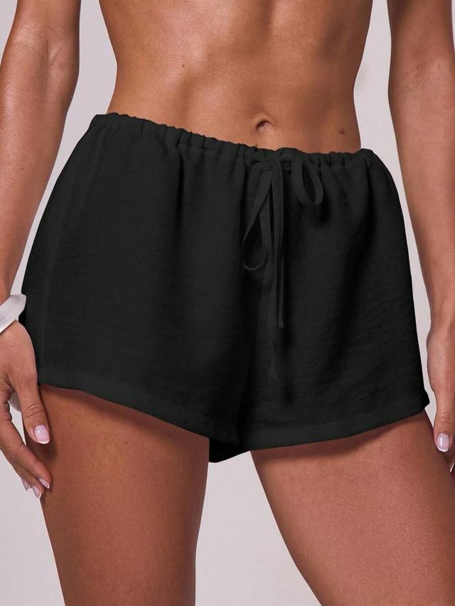 black drawstring casual beach shorts