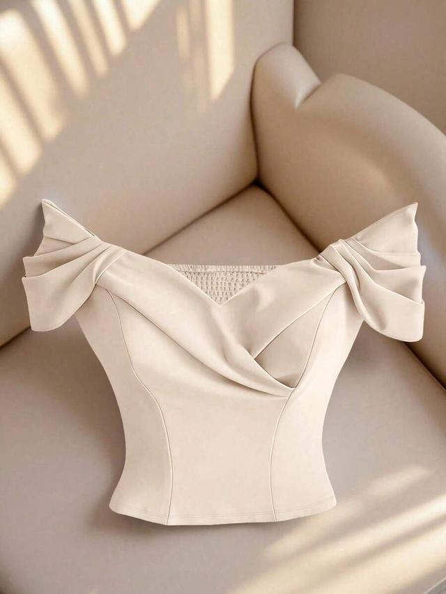 elegant french style pleated waist cinching cropped top