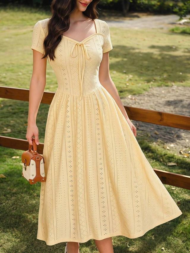 vintage elegant yellow eyelet cotton tea party dress