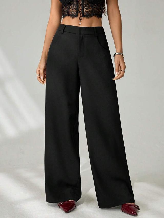 black low waist casual wide leg trousers