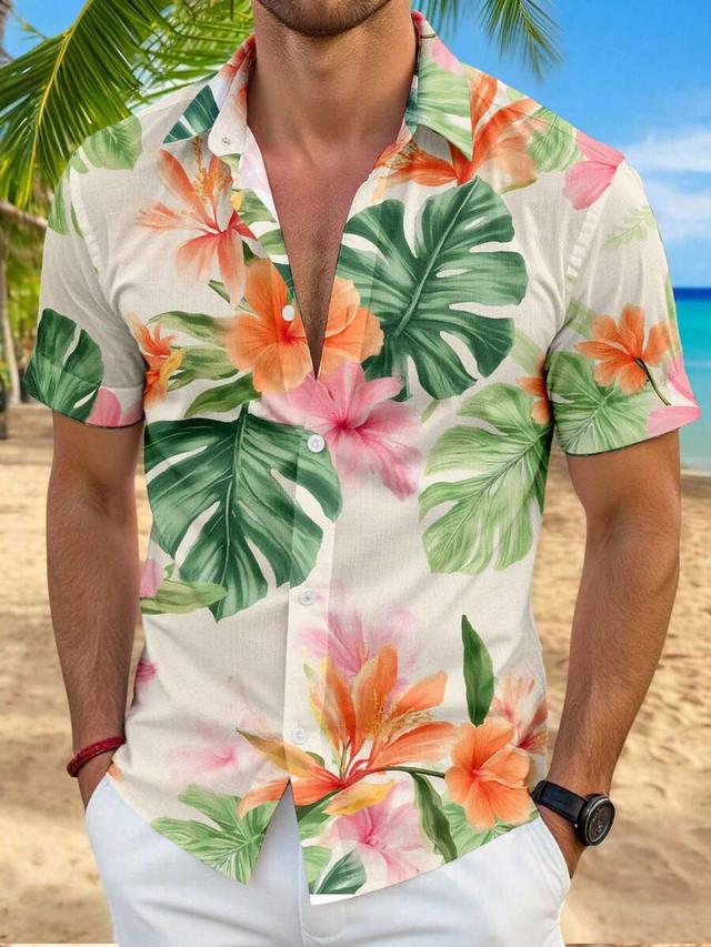 tropical banana leaf print short sleeve casual shirt