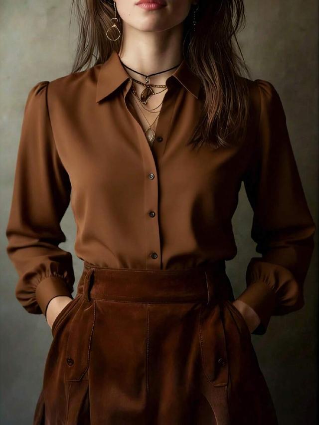 elegant solid color long sleeve blouse