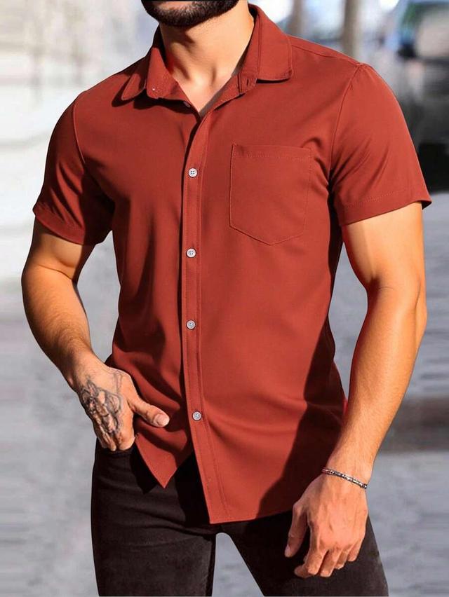rust orange solid color short sleeve casual shirt