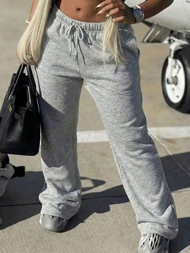 women's solid color drawstring waist straight loose sweatpants