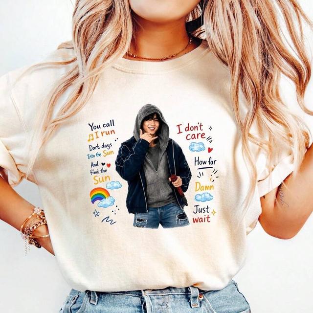cream graphic print cotton crew neck t-shirt